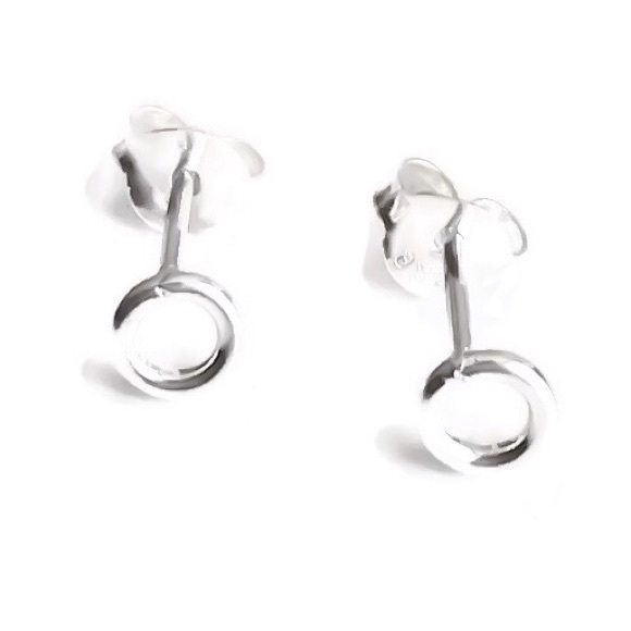 Minimalist 925 Sterling Silver Open Circle Stud Earrings Tiny or Small Sized - Picture 4 of 8